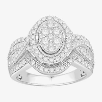 Womens 1 CT. T.W. Natural White Diamond 10K Gold Oval Side Stone Halo Engagement Ring