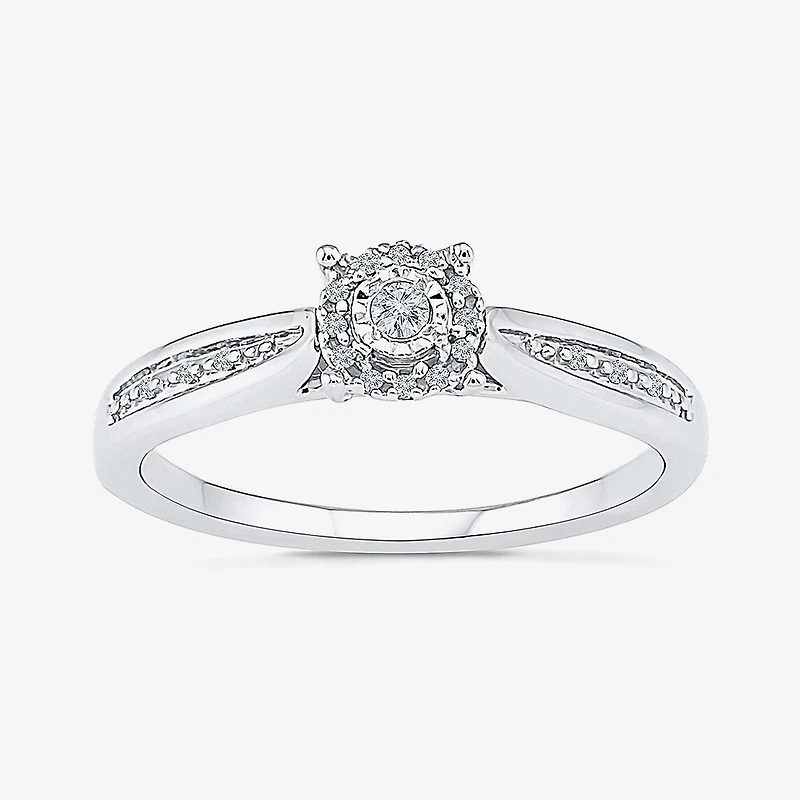 Promise My Love Womens Diamond Accent Natural White Sterling Silver Round Side Stone Halo Ring