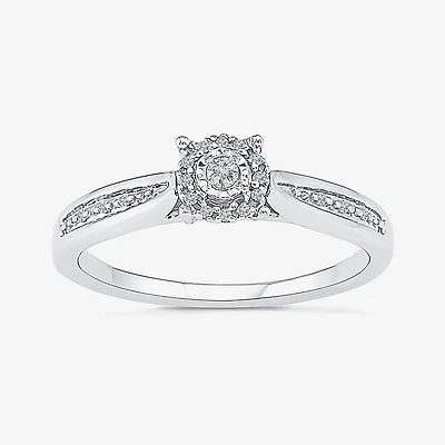 Promise My Love Womens Diamond Accent Natural White Sterling Silver Round Side Stone Halo Ring