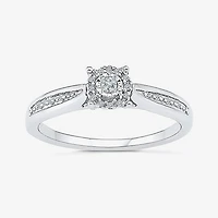 Promise My Love Womens Diamond Accent Natural White Sterling Silver Round Side Stone Halo Ring