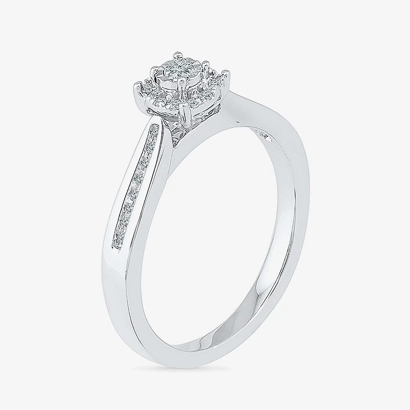 Promise My Love Womens Diamond Accent Natural White Sterling Silver Round Side Stone Halo Ring