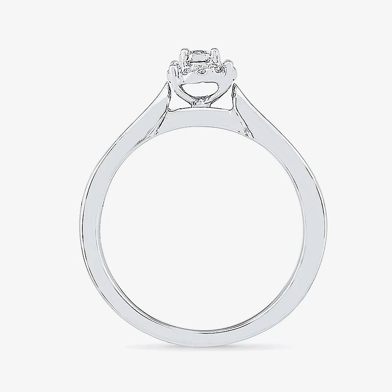 Promise My Love Womens Diamond Accent Natural White Sterling Silver Round Side Stone Halo Ring