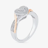 Promise My Love Womens Diamond Accent Natural White 10K Gold Over Silver Heart Crossover Side Stone Ring