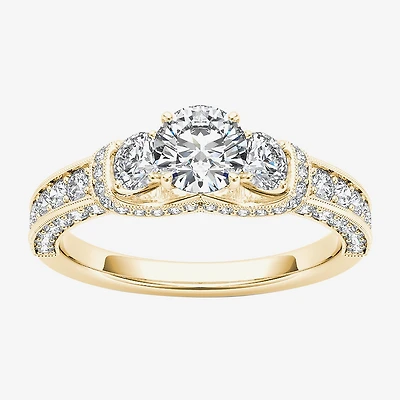 Love Lives Forever Womens 1 1/5 CT. T.W. Natural White Diamond 14K Gold Round 3-Stone Engagement Ring