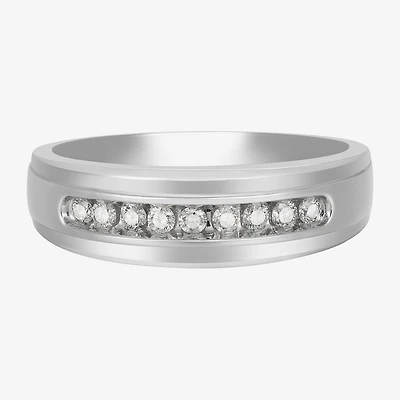 Mens 7MM 1/4 CT. T.W. Natural White Diamond 10K Gold Wedding Band