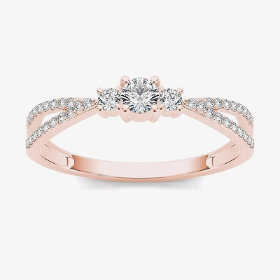 1/ CT.T.W. Natural Diamond 10K Rose Gold 3-Stone Engagement Ring