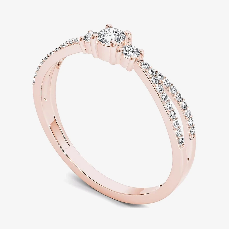 1/ CT.T.W. Natural Diamond 10K Rose Gold 3-Stone Engagement Ring