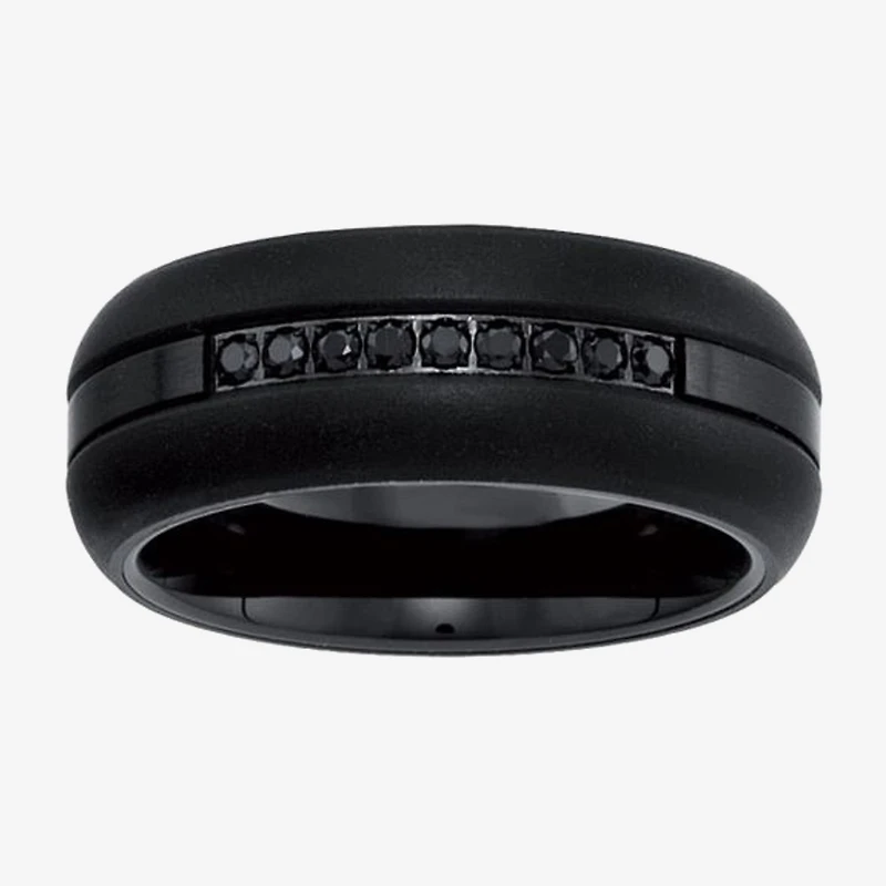 Mens 9M 1/5 CT. Natural Black Diamond Tungsten Wedding Band
