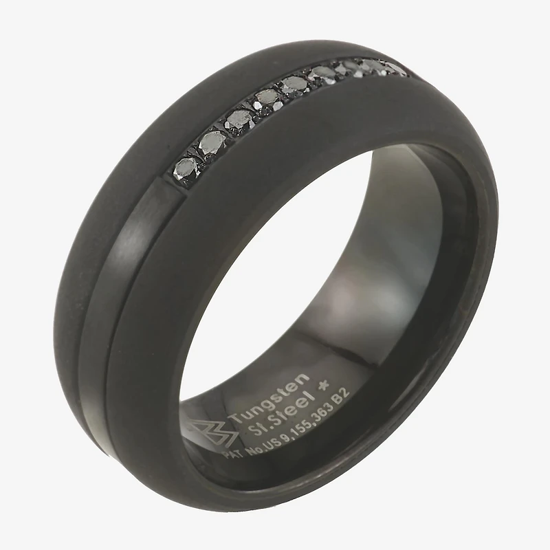 Mens 9M 1/5 CT. Natural Black Diamond Tungsten Wedding Band