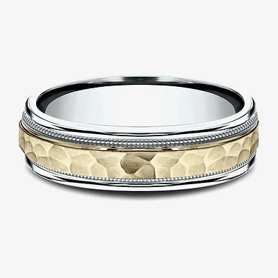Hammered Mens 6MM 10K Gold Wedding Band