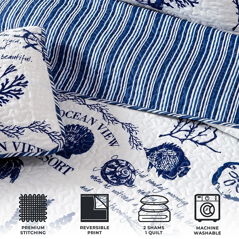 Linery Nautical Pattern REVERSIBLE Quilt Set