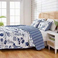 Linery Nautical Pattern REVERSIBLE Quilt Set