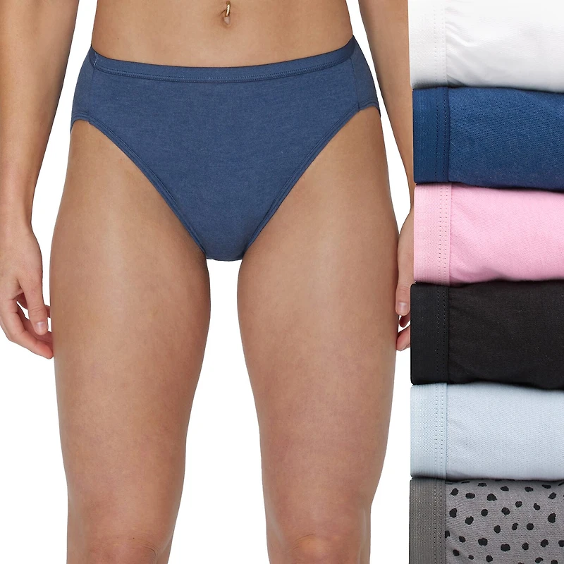 Hanes Ultimate™ Cool Comfort™ Cotton Ultra Soft Womens Average + Full Figure 6 Pack Cooling Multi-Pack High Cut Panty 43h6cc