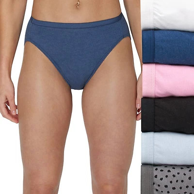 Hanes Ultimate™ Cool Comfort™ Cotton Ultra Soft Womens Average + Full Figure 6 Pack Cooling Multi-Pack High Cut Panty 43h6cc