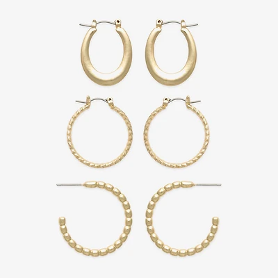 Mixit Gold Tone Twist Hoop Womens 3 Pair Earring Set