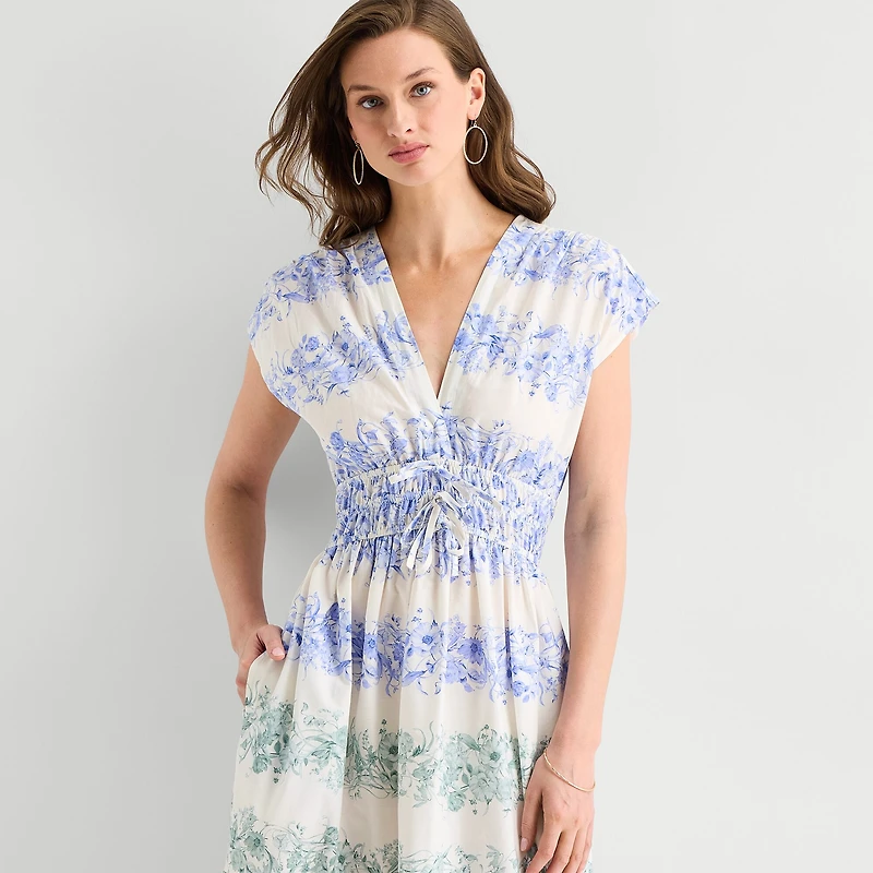 Sam And Jess Womens V Neck Short Sleeve Cap Maxi Dress