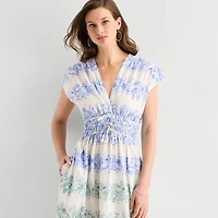 Sam And Jess Womens V Neck Short Sleeve Cap Maxi Dress