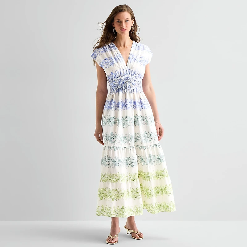 Sam And Jess Womens V Neck Short Sleeve Cap Maxi Dress