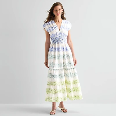 Sam And Jess Womens V Neck Short Sleeve Cap Maxi Dress