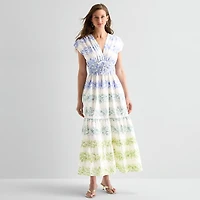 Sam And Jess Womens V Neck Short Sleeve Cap Maxi Dress