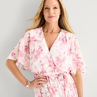 Studio 1 Womens V Neck Short Sleeve Kimono Maxi Dress