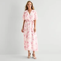 Studio 1 Womens V Neck Short Sleeve Kimono Maxi Dress