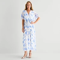 Studio 1 Womens V Neck Short Sleeve Kimono Maxi Dress