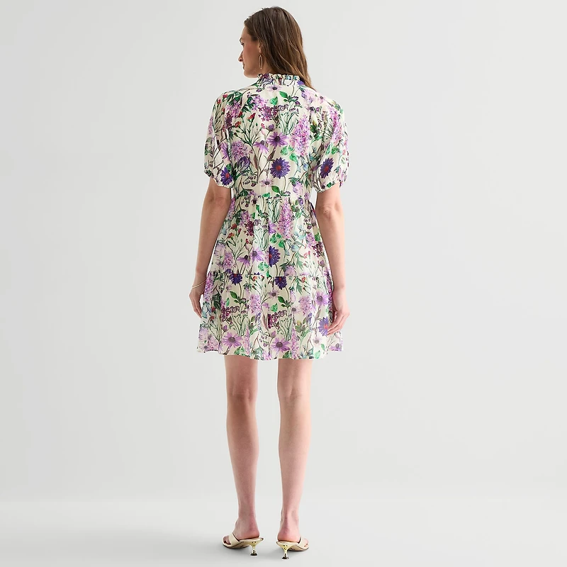 Sam And Jess Womens V Neck Short Sleeve Floral Shift Dress