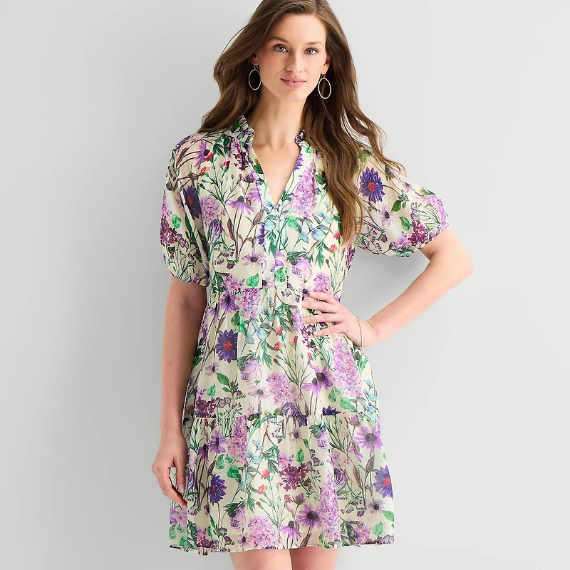 Sam And Jess Womens V Neck Short Sleeve Floral Shift Dress