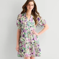 Sam And Jess Womens V Neck Short Sleeve Floral Shift Dress
