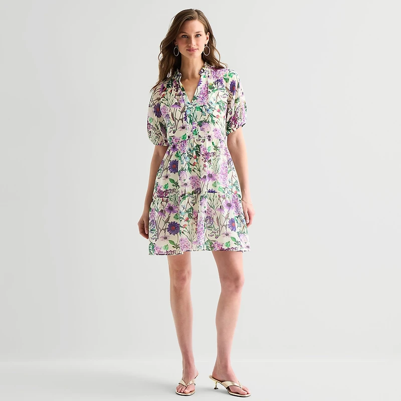 Sam And Jess Womens V Neck Short Sleeve Floral Shift Dress