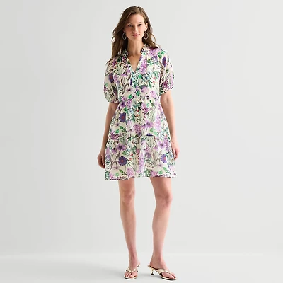 Sam And Jess Womens V Neck Short Sleeve Floral Shift Dress