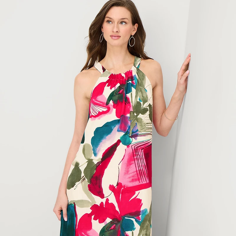 52seven Womens Midi Round Neck Sleeveless Abstract Shift Dress