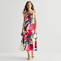 52seven Womens Midi Round Neck Sleeveless Abstract Shift Dress