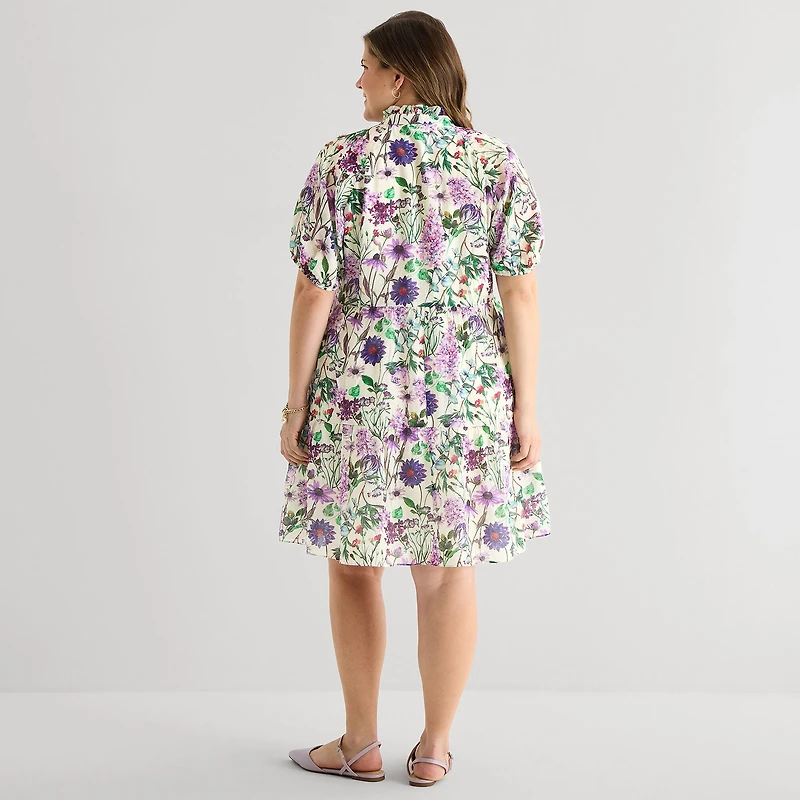 Sam And Jess Womens Plus V Neck Short Sleeve Floral Shift Dress