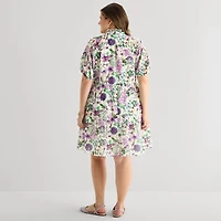 Sam And Jess Womens Plus V Neck Short Sleeve Floral Shift Dress