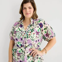 Sam And Jess Womens Plus V Neck Short Sleeve Floral Shift Dress