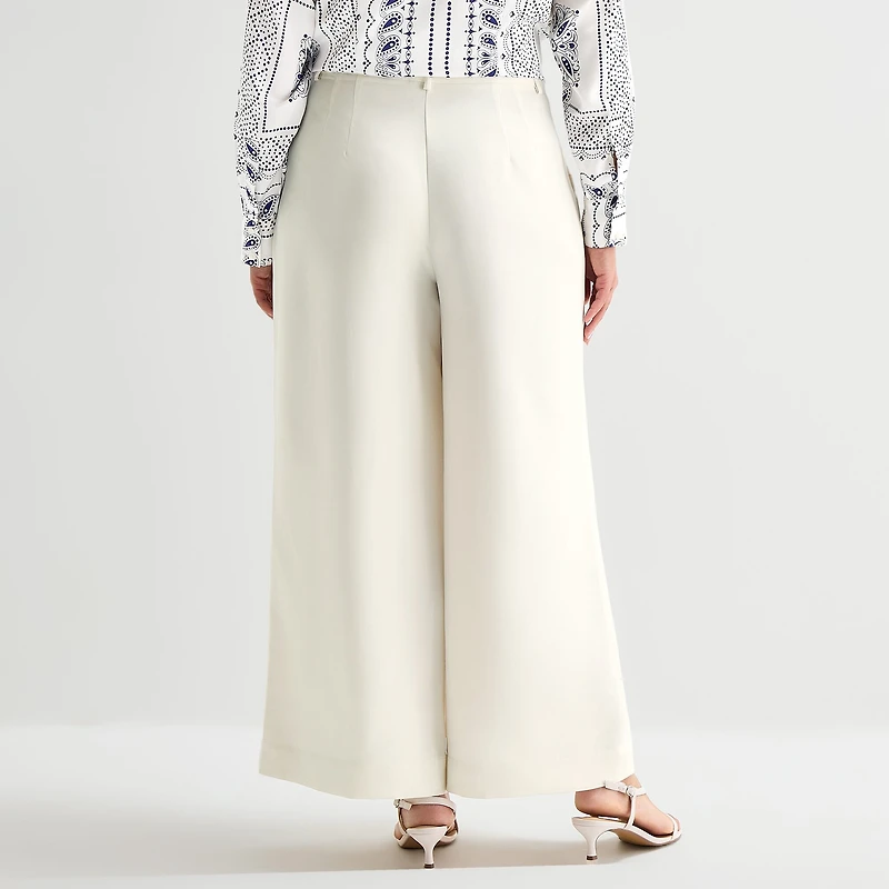 Worthington Womens Plus Wide Leg High Rise Pleated Pant