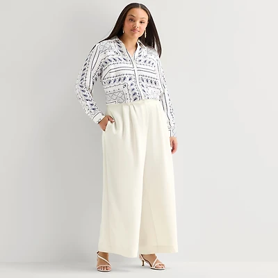 Worthington Womens Plus Wide Leg High Rise Pleated Pant