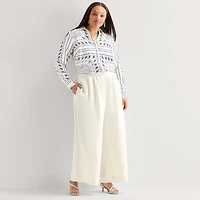 Worthington Womens Plus Wide Leg High Rise Pleated Pant