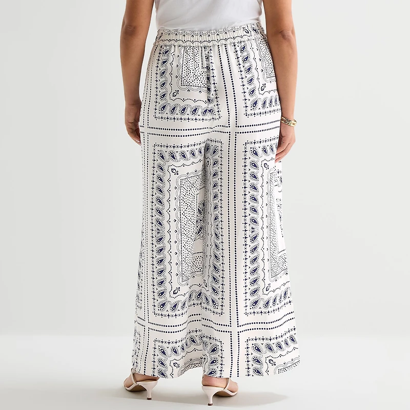 Worthington Womens Plus Wide Leg Mid Rise Trouser