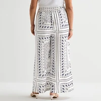 Worthington Womens Plus Wide Leg Mid Rise Trouser