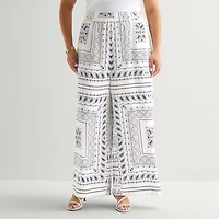Worthington Womens Plus Wide Leg Mid Rise Trouser