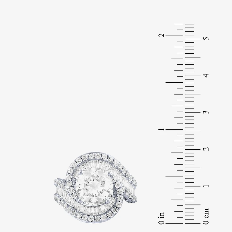 (F / Vs2) Womens 5 CT. T.W. Lab Grown White Diamond 10K Gold Halo Side Stone Cocktail Ring