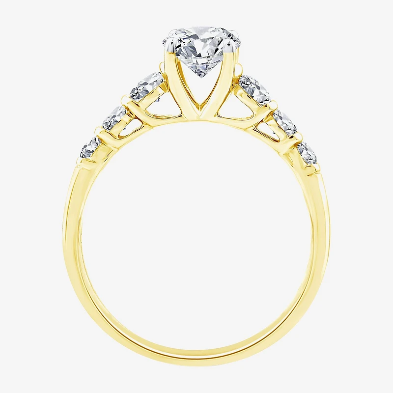 F / Vs2) Womens /2 CT. T.W. Lab Grown White Diamond 10K Gold Oval Side Stone Engagement Ring