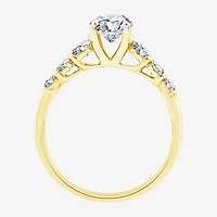 F / Vs2) Womens /2 CT. T.W. Lab Grown White Diamond 10K Gold Oval Side Stone Engagement Ring
