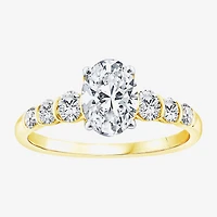 F / Vs2) Womens /2 CT. T.W. Lab Grown White Diamond 10K Gold Oval Side Stone Engagement Ring