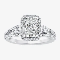 Signature By Modern Bride (F / Vs2) Womens 2 CT. T.W. Lab Grown White Diamond 10K Gold Rectangular Side Stone Halo Engagement Ring