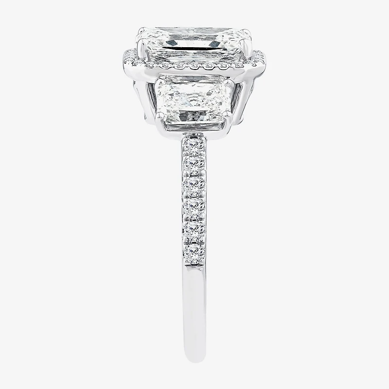 Signature By Modern Bride (F / Vs2) Womens 3 1/2 CT. T.W Lab Grown White Diamond 14K Gold Rectangular Side Stone 3-Stone Engagement Ring
