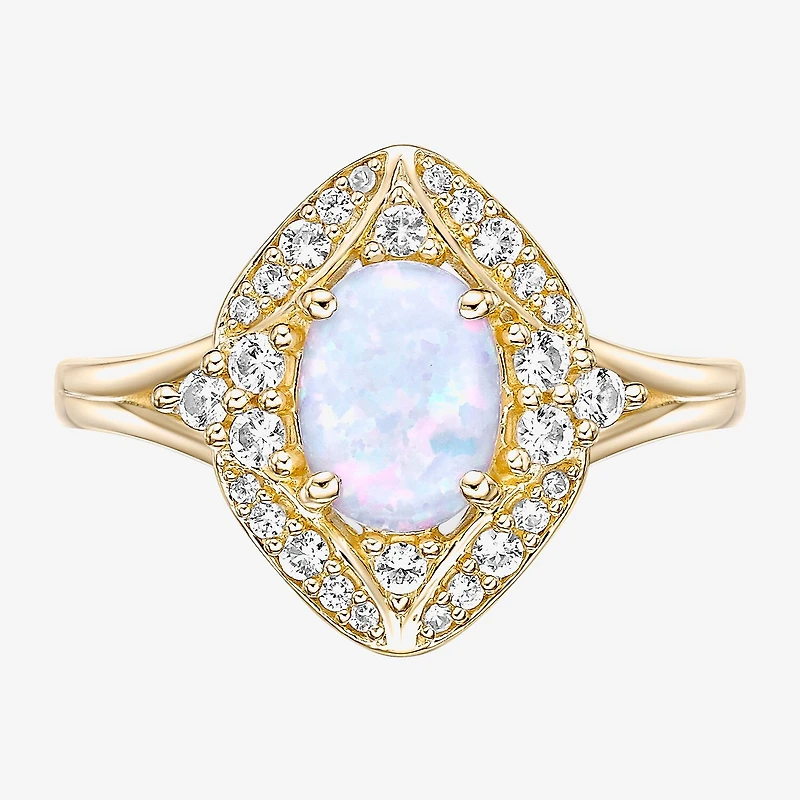 Womens Lab Created White Opal 18K Gold Over Silver Cocktail Ring